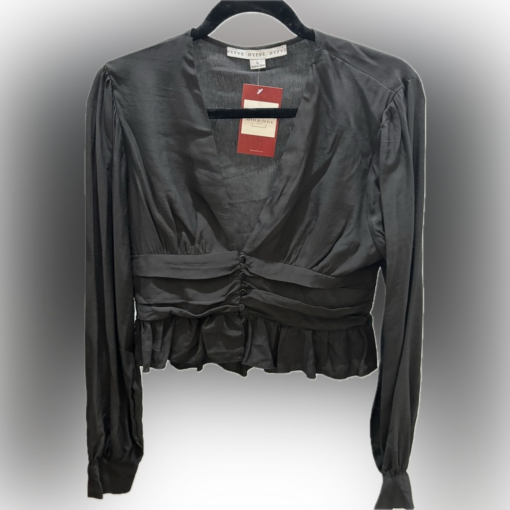 Black HYFVE peplum button up top NWT